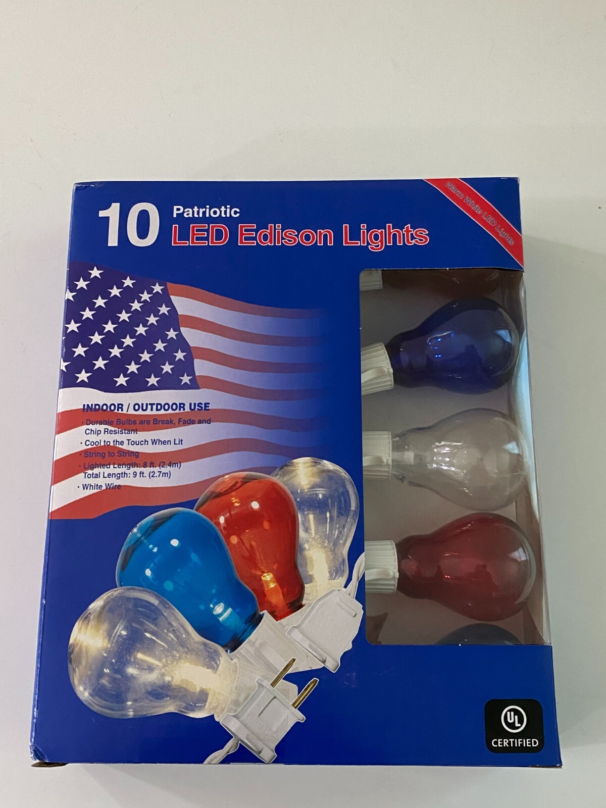 NEW PATRIOTIC 10 LED EDISON LIGHTS 9 FT LIGHT STRING INDOOR OUTDOOR FREE SHIP gallery