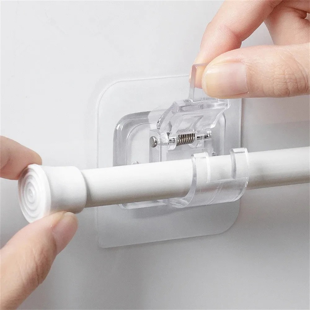 4,8PCS Nail Free Adjustable Curtain Rod Clip Brackets Self Adhesive Holder Hooks gallery