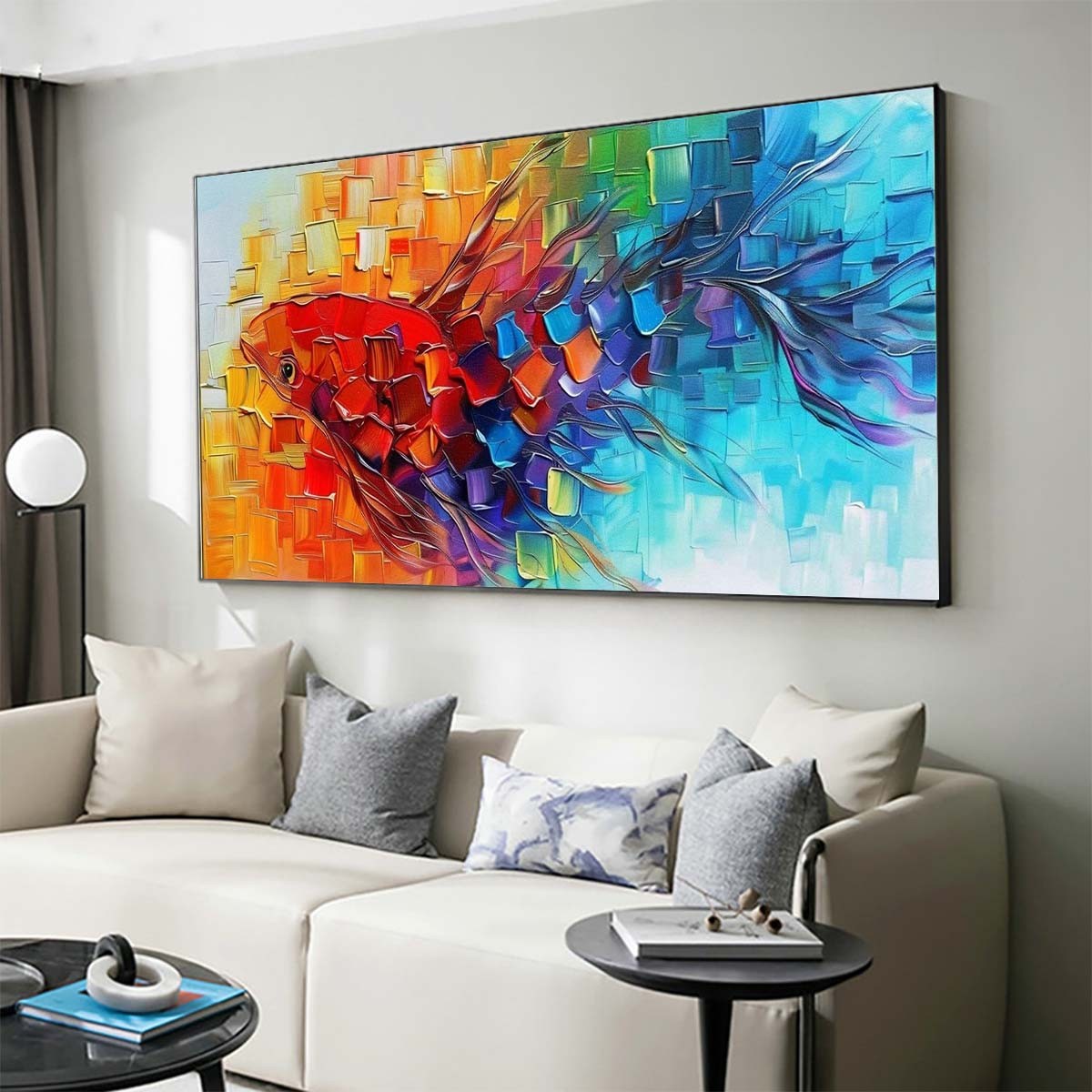 Goldfish Abstract Wall Art Hand Painted Oil Painting Canvas Home Decor 24*47in gallery