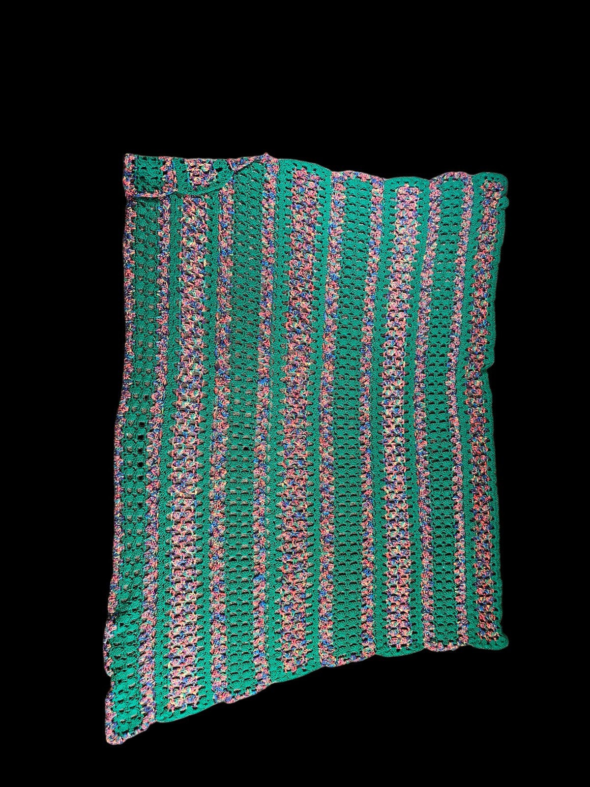 Crochet Afghan Multicolor Green Pink Purple Granny Blanket Throw 60x50 gallery