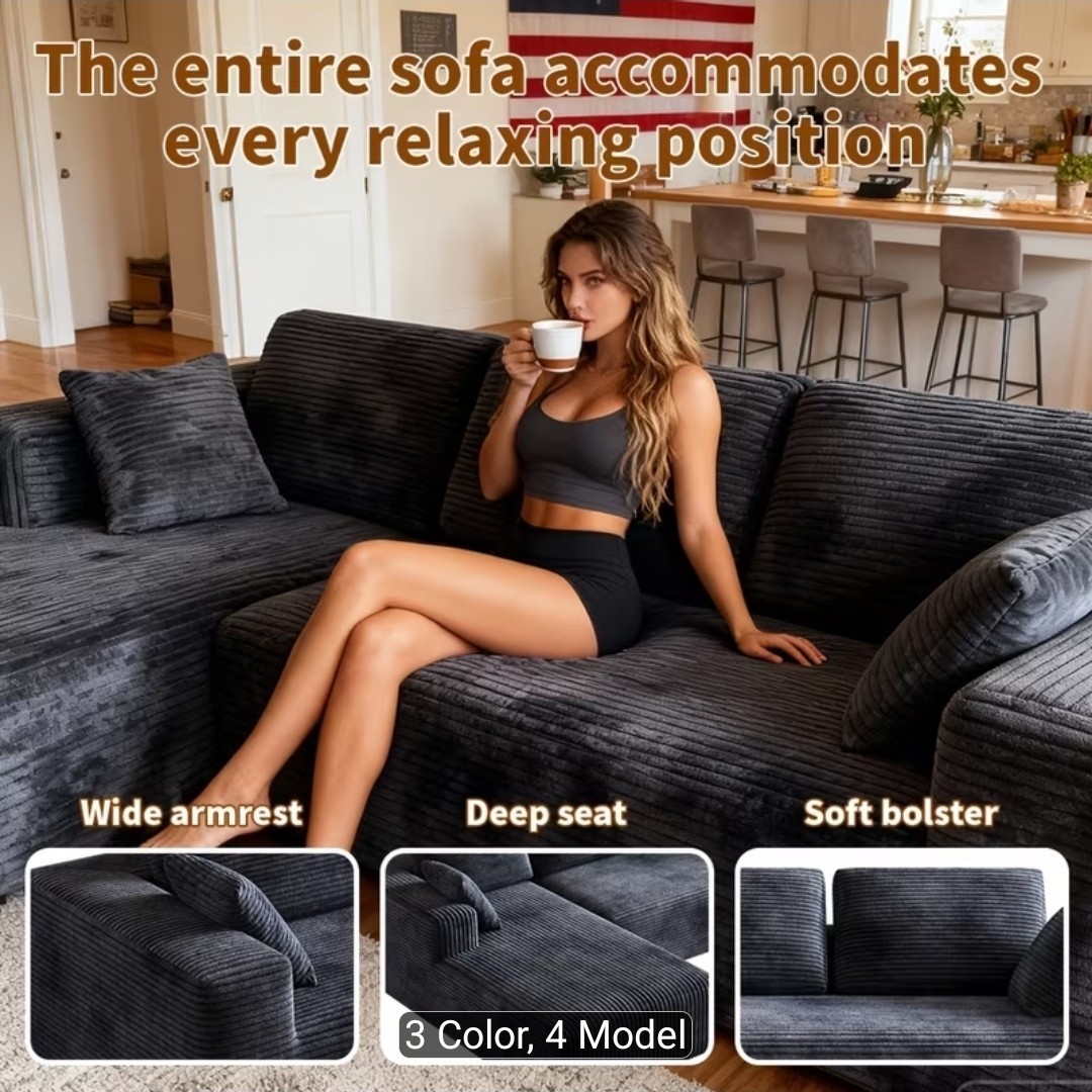 Extra Large L-Shaped Sectional Sofa with Right Chaise, Modular Plush Cloud... gallery