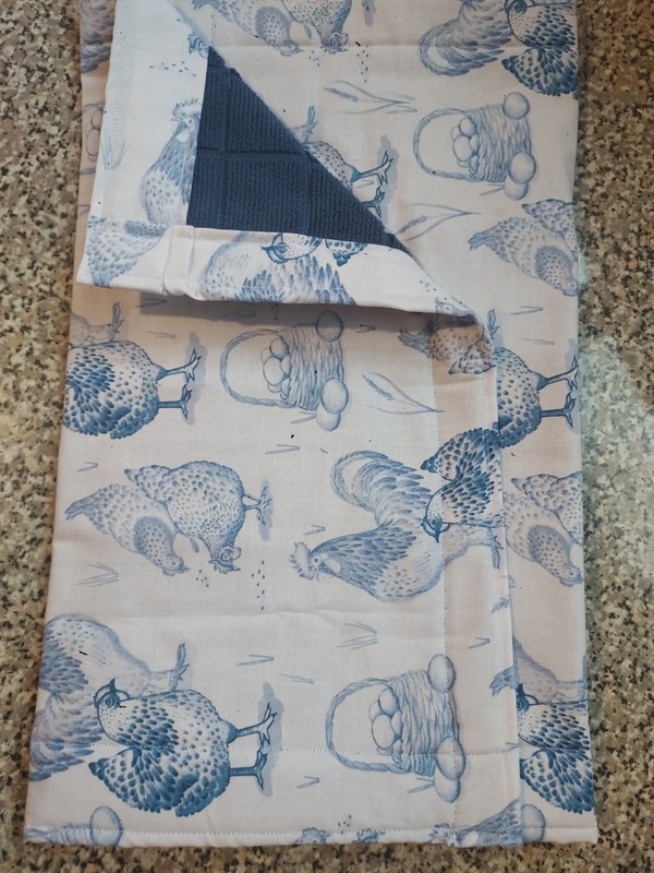 Dish Drying Mat Fabric Fast Drying Navy Blue Chickens 15 x 25 in Handmade gallery