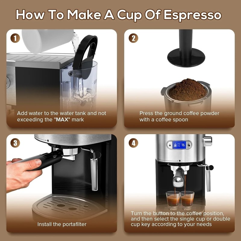 Espresso Machine 20 Bar, Semi-Automatic Professional Coffee Machine for Cappucci gallery