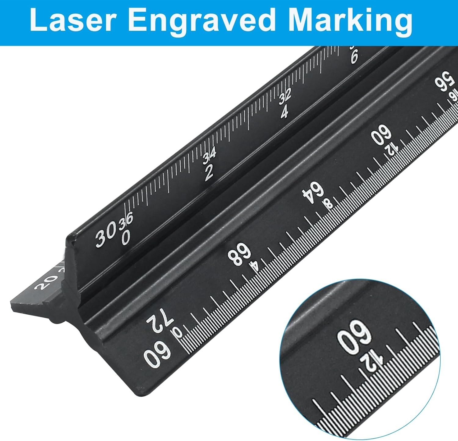 12" Metal Engineer Scale Ruler Triangular Drafting Tool 6 Scales Aluminum gallery