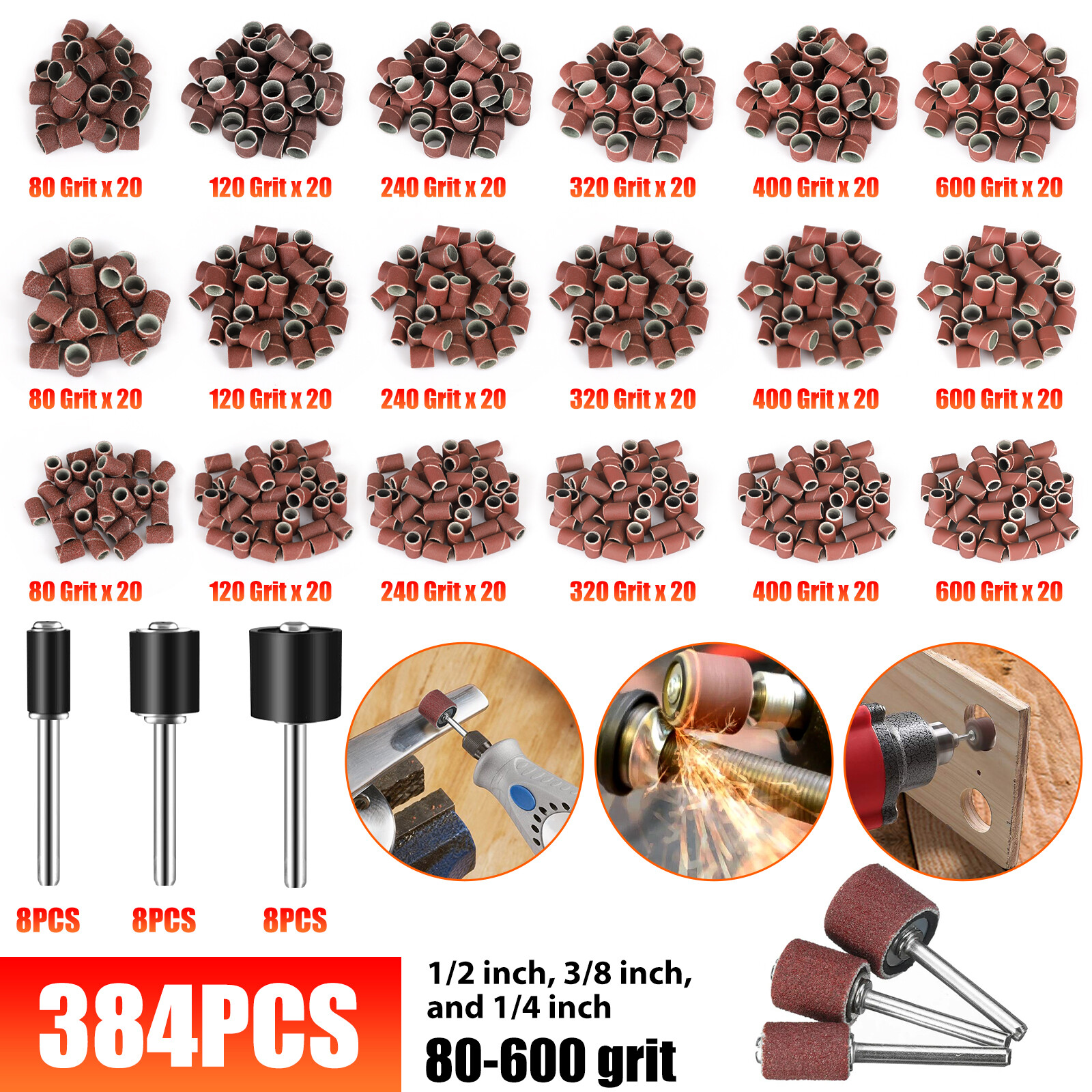 384x Sander Sanding Band Sleeve Drum Mandrels for Dremel Accessories Rotary Tool gallery