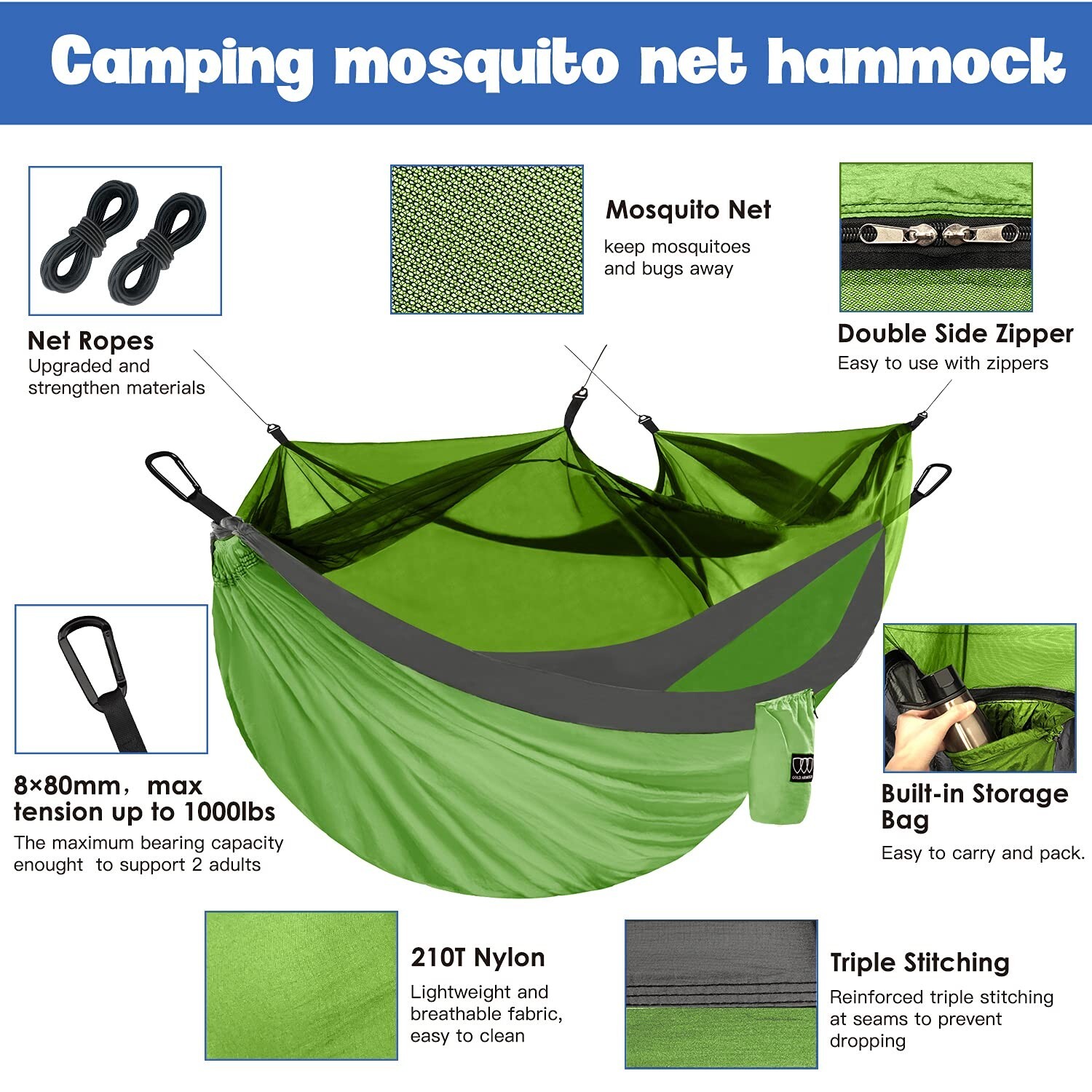 Double Person Camping Hammock Tent with Mosquito Net Hanging Bed Portable gallery