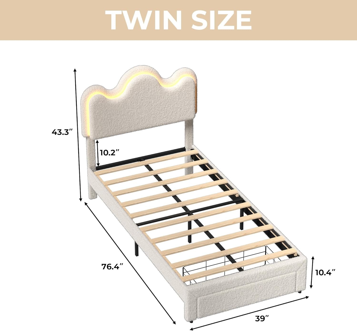 Full/Twin Size Bed Frame with Storage Drawer and LED Headboard for Kids/Girls gallery