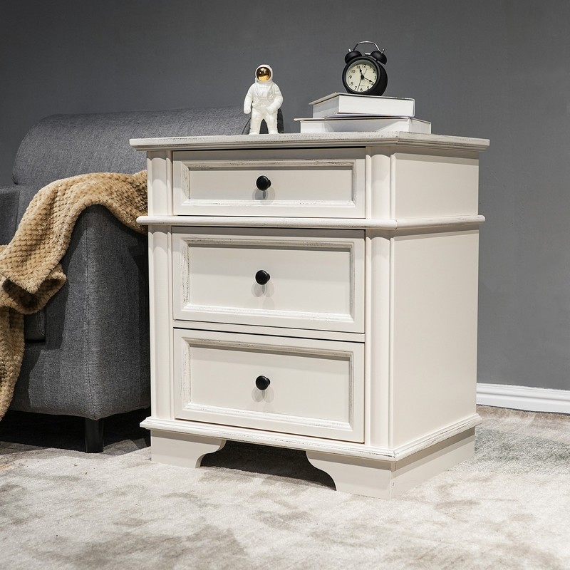 Farmhouse Nightstand Rustic Solid Wood End Side Table with 3 Drawer Storage gallery