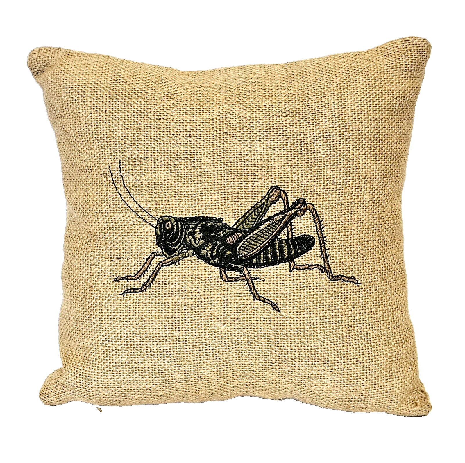 Needlepoint Grasshopper Pillow Burlap Decorative Patioindor outdoor 9" X 9" gallery
