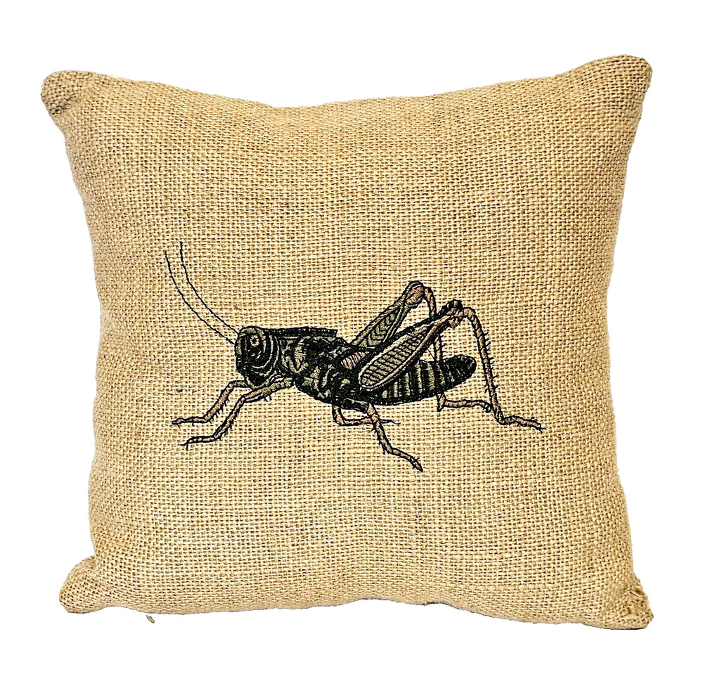 Needlepoint Grasshopper Pillow Burlap Decorative Patioindor outdoor 9" X 9"