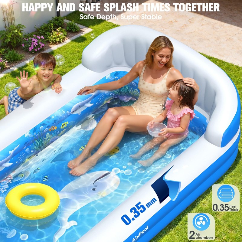 AixPool 2026 Inflatable Pool with Sprinkler,Durable Blow up Pool with Big gallery