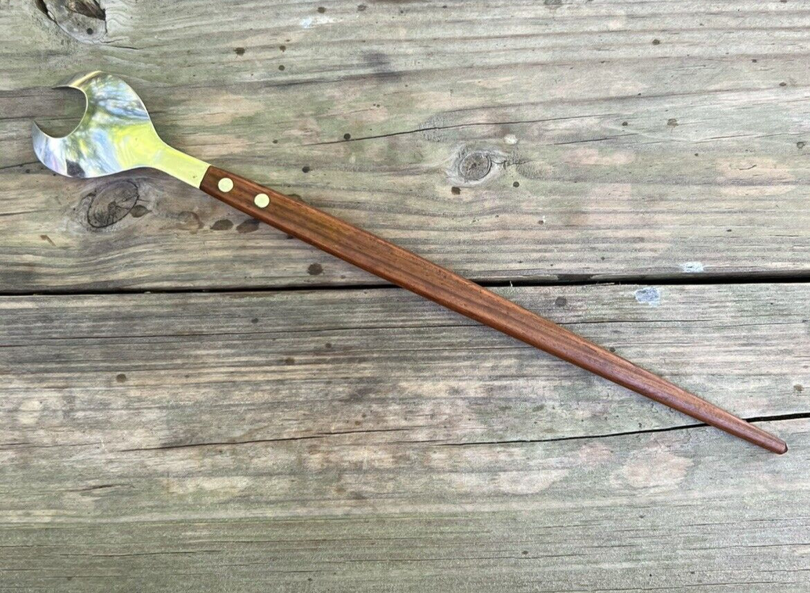 Stainless Steel Wood Handle Salad Server Made in Japan Vintage MCM 14" gallery