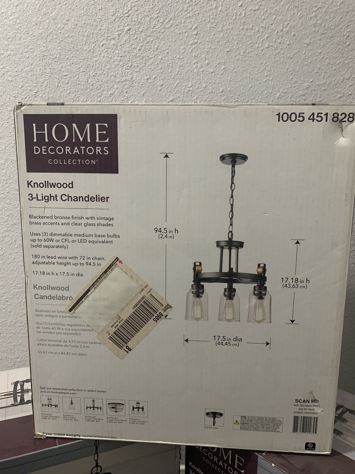 Home Decorators Collection Knollwood 3-Light Chandelier Blackened Bronze gallery