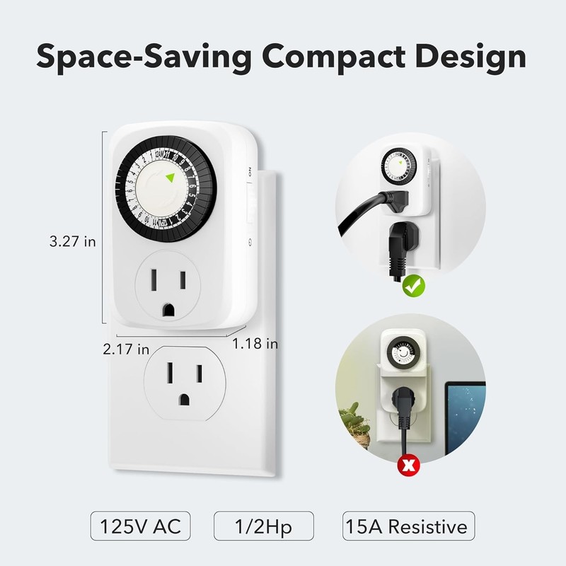 2-Pack Indoor Mechanical Outlet Timer - 24-Hour Automation for Indoor Lighting gallery