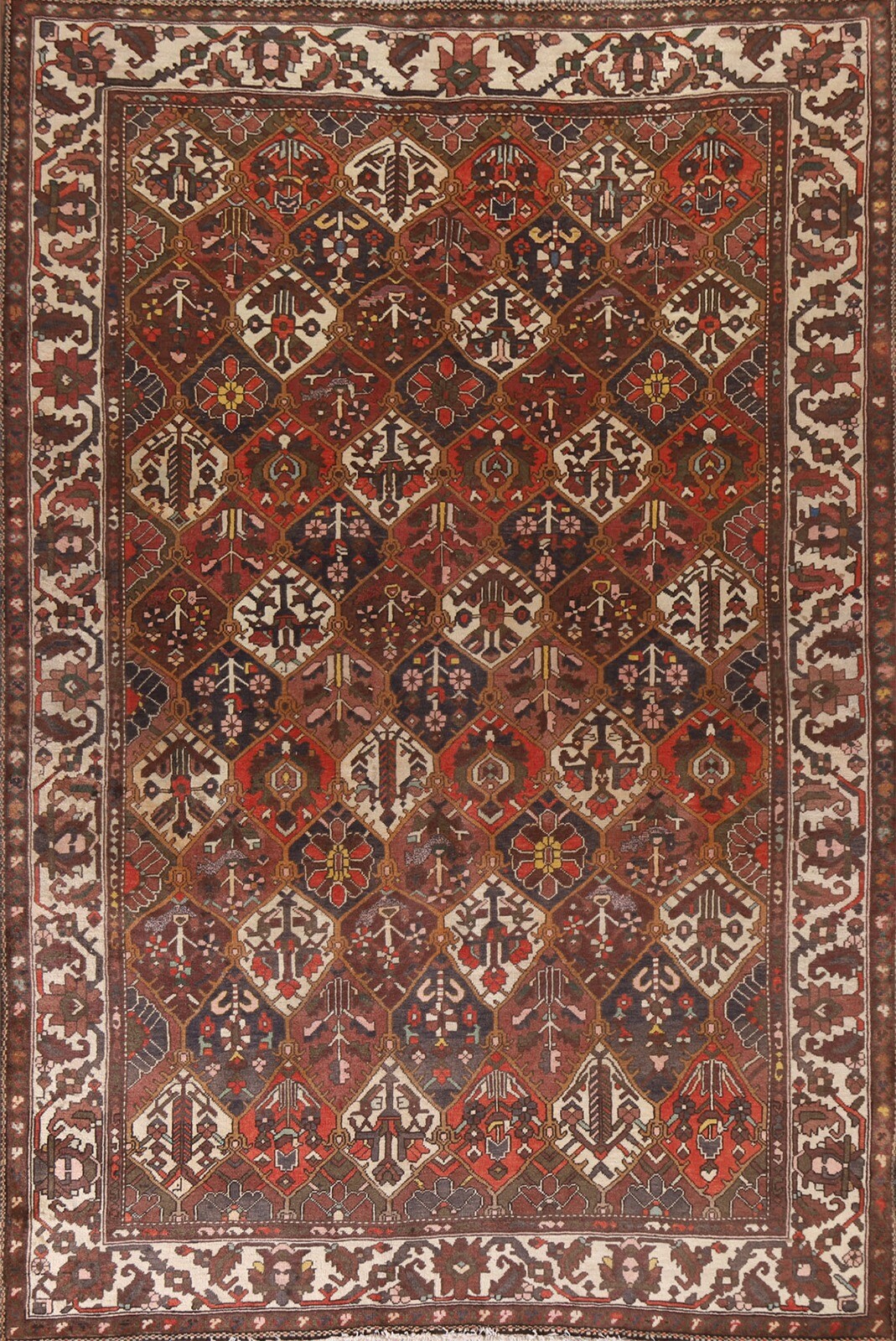 Vintage Geometric Bakhtiari Traditional Area Rug 7'x10' Wool Hand-knotted Carpet gallery