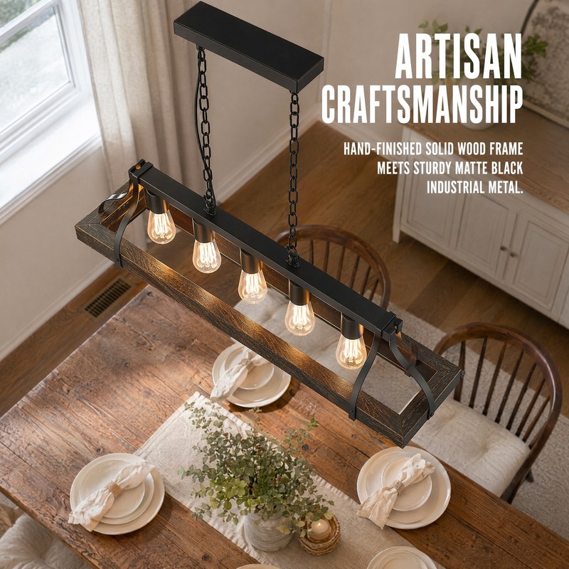 34'' Pendant 5 Light LED Linear Chandelier for Living Room Black Gold Fixture gallery