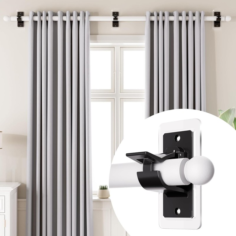 2 Pack Self Adhesive Rod Brackets,No Drill Needed Curtain Rod Holders, Nail Free gallery