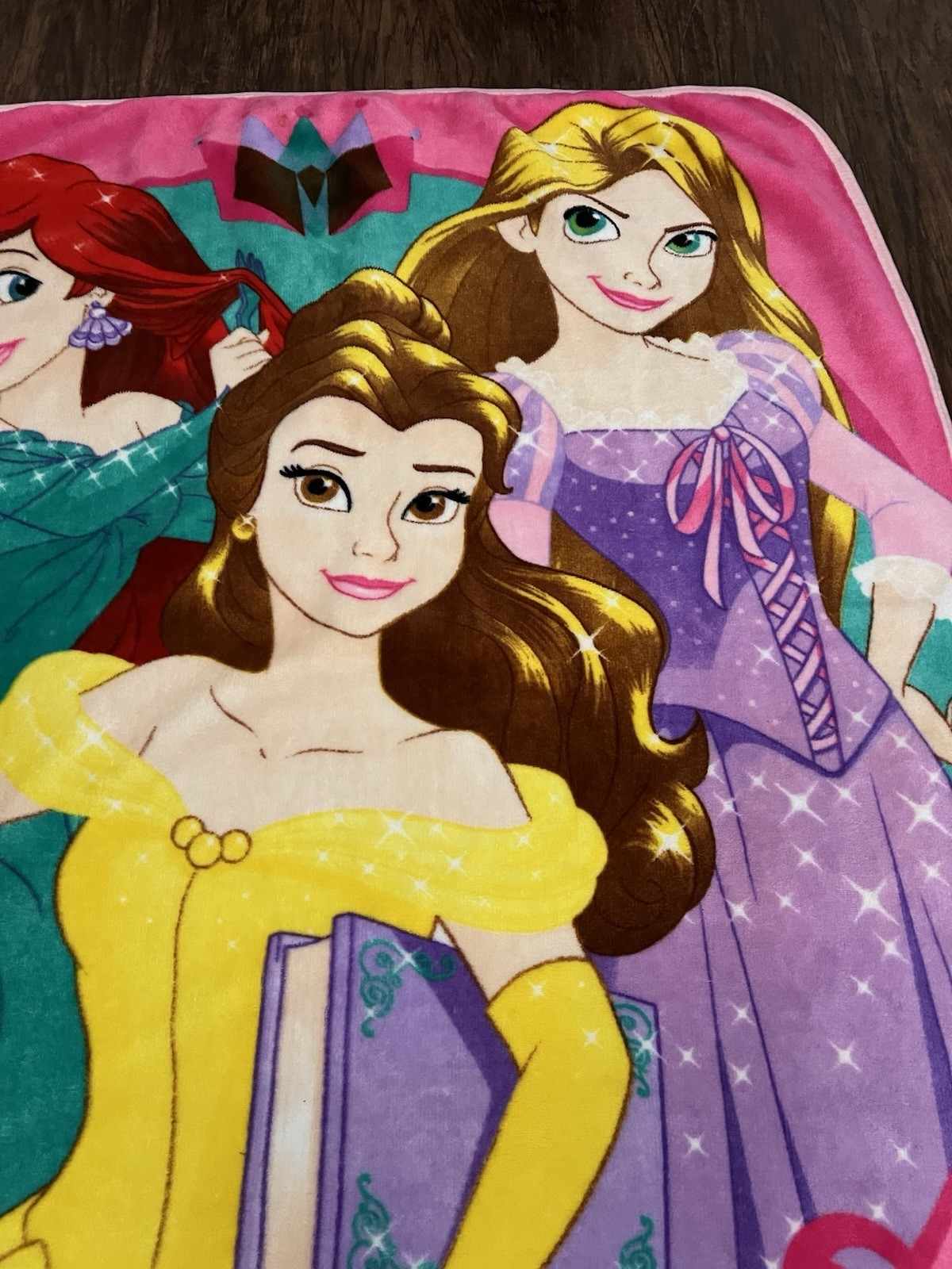 Disney Princess Pink Fleece Throw Blanket Ariel Belle Rapunzel toddler sized gallery