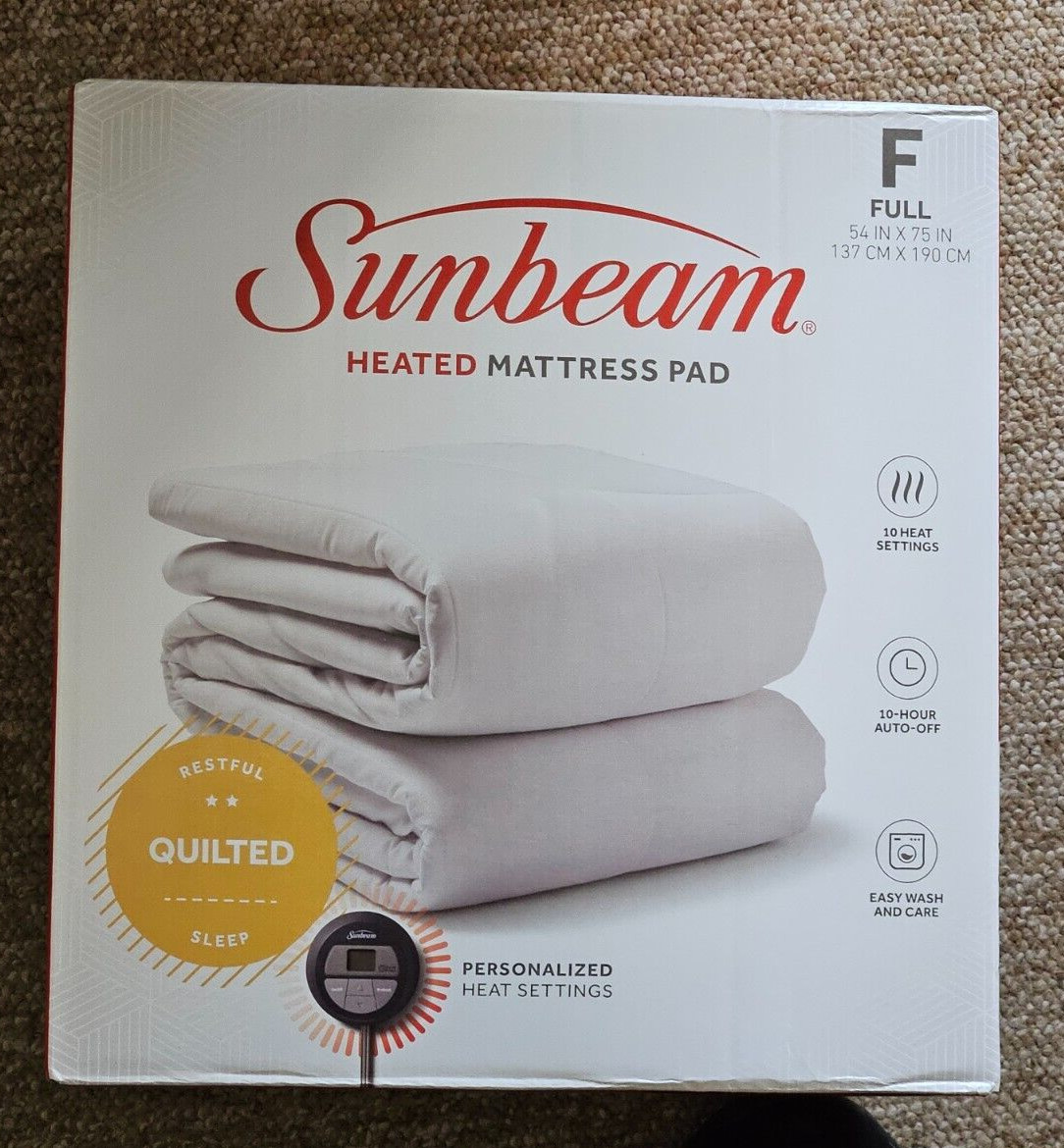 NIB Sunbeam Heated Quilted Mattress Pad~ Full Size 54 X 75in~10 Heat Settings gallery