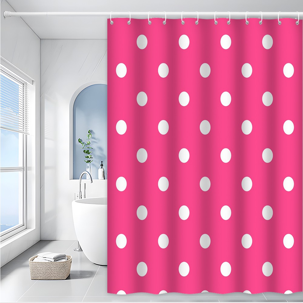 Pink Polka Dot Shower Curtain with White Dots gallery