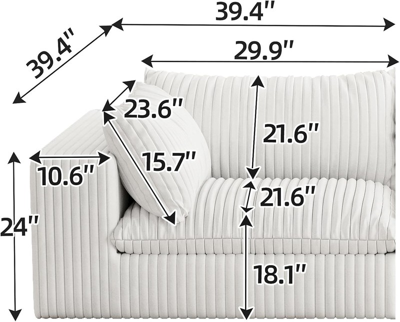 78.8" Comfy Modular Sectional Sofa Cloud Loveseat Corduroy Couch with Deep Seat gallery