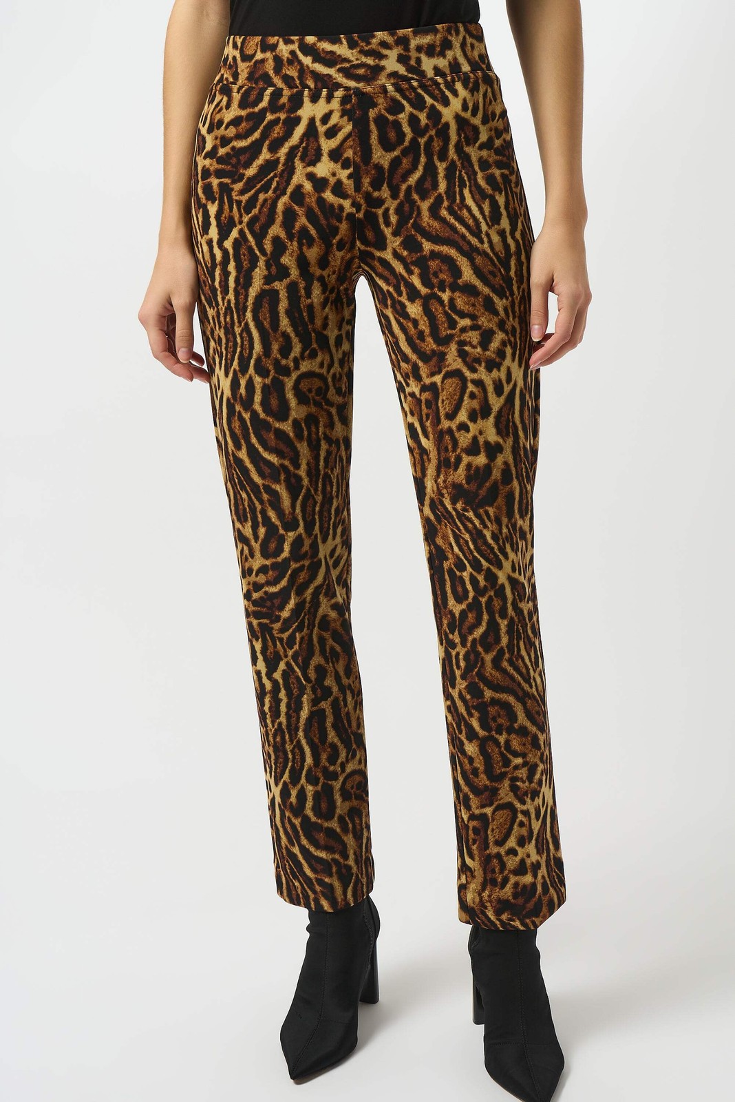 Joseph Ribkoff Black/Brown Animal Print Pull-On Straight Leg Pants 253269 gallery