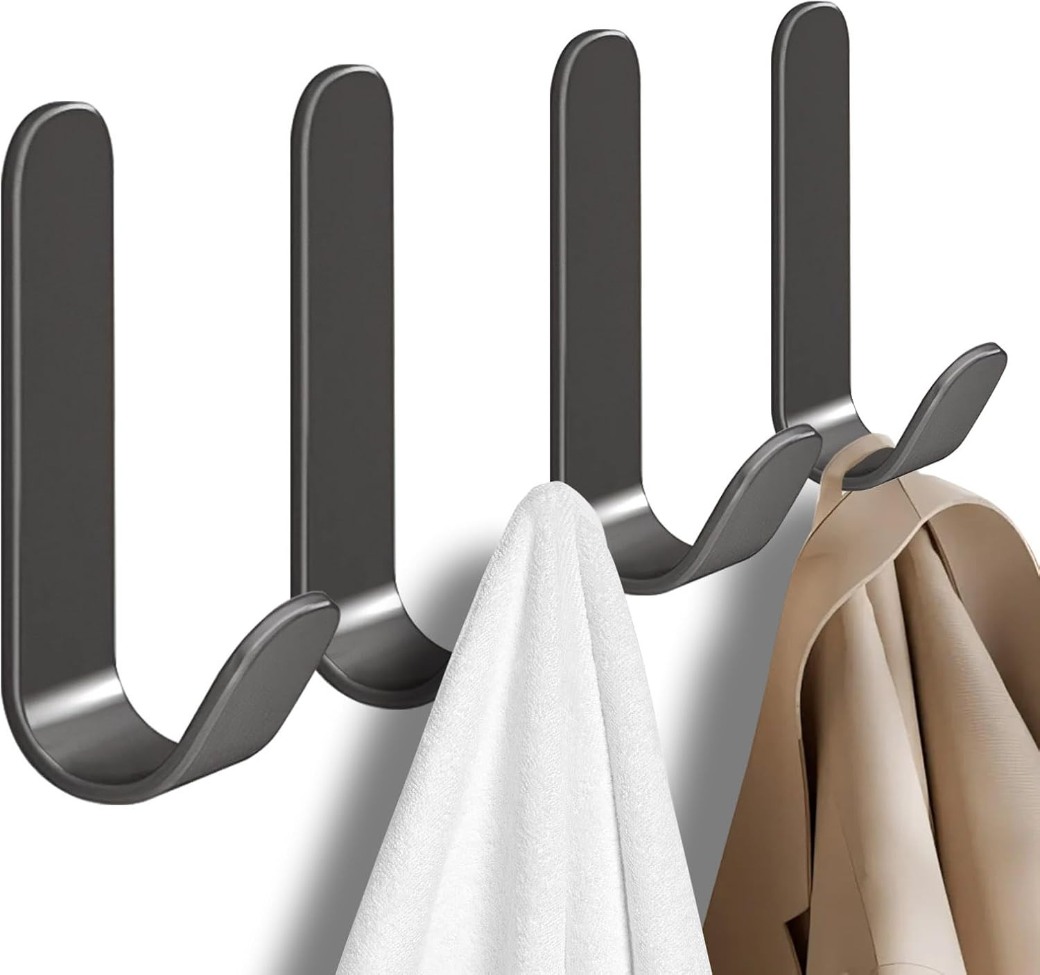 4 Pcs Adhesive Towel Hooks for Shower, Bathroom, Kitchen, Robe, Towel, Coat，Show gallery