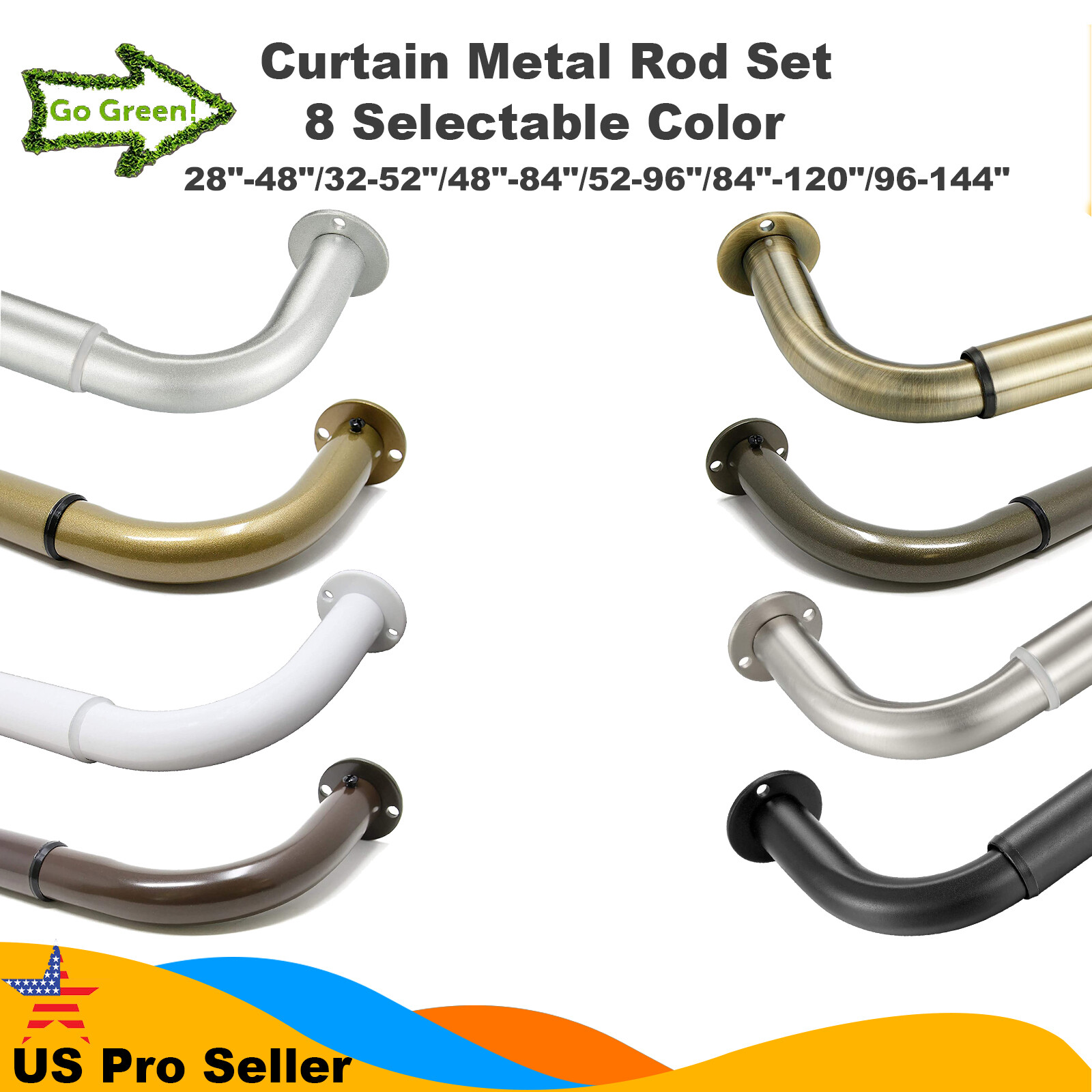 Pro Energy Saving Wrap Around Black Out Return Window Curtain Metal Rod Set US gallery