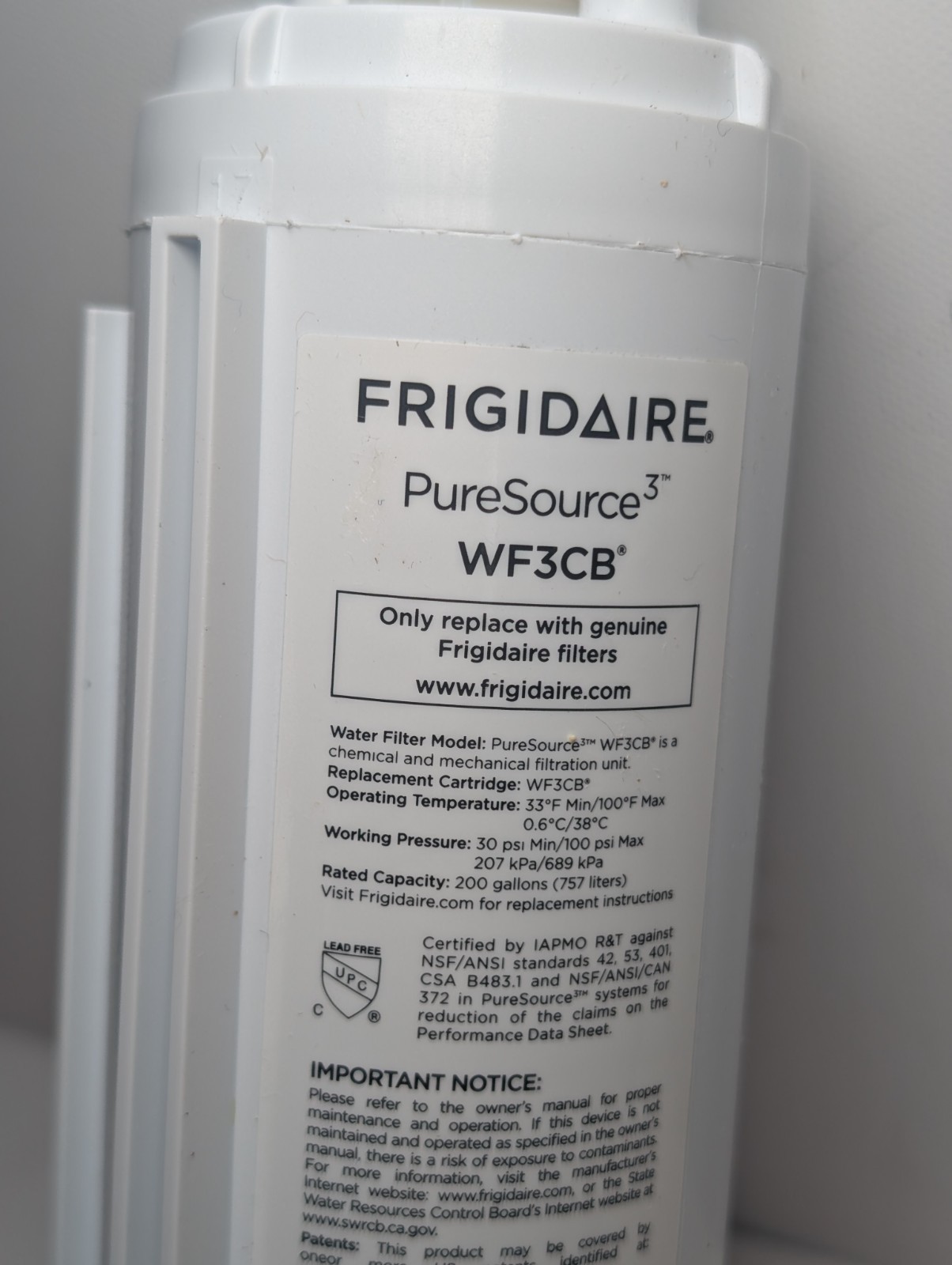 Frigidaire WF3CB PureSource3 Refrigerator Water Filter Genuine Sealed gallery