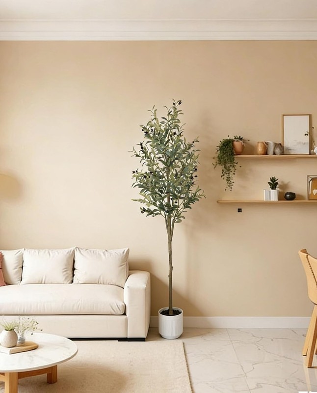 Nearly Natural 6ft Olive Artificial Tree in Green with White Planter Home Decor gallery