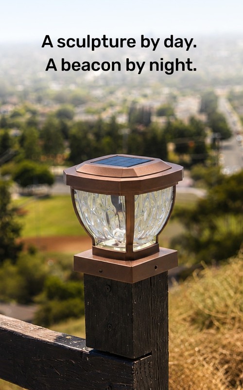 2-Pack Home Zone Solar Post Cap Lights Decorative Glass LED Outdoor 4x4 Bronze gallery