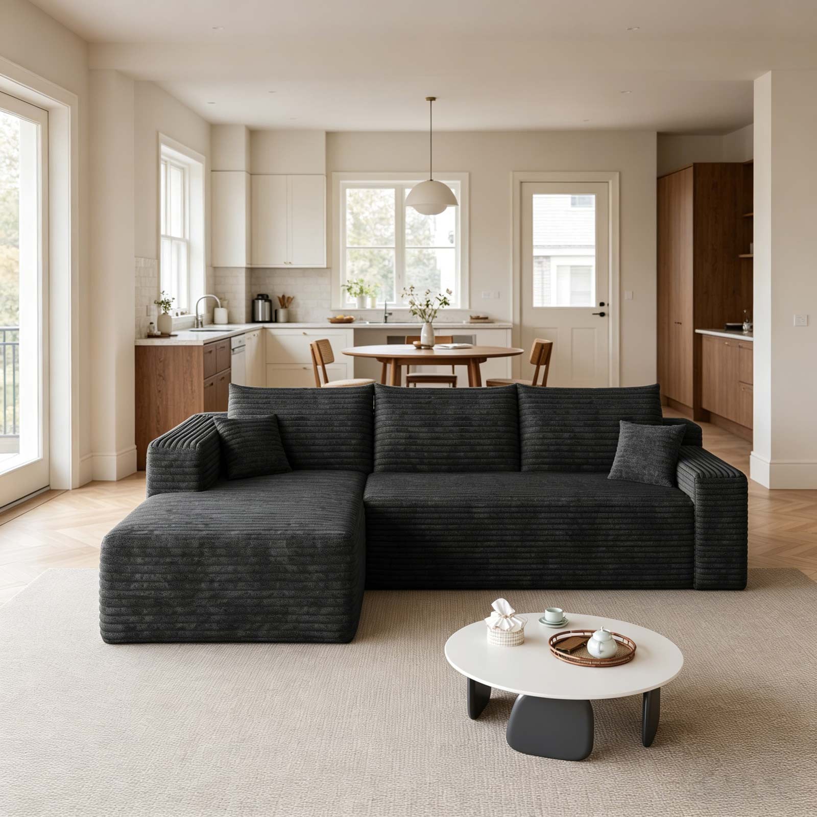 95" L Shape Couch Comfy Sectional Boneless Sofa with Left Chaise for Living Room gallery