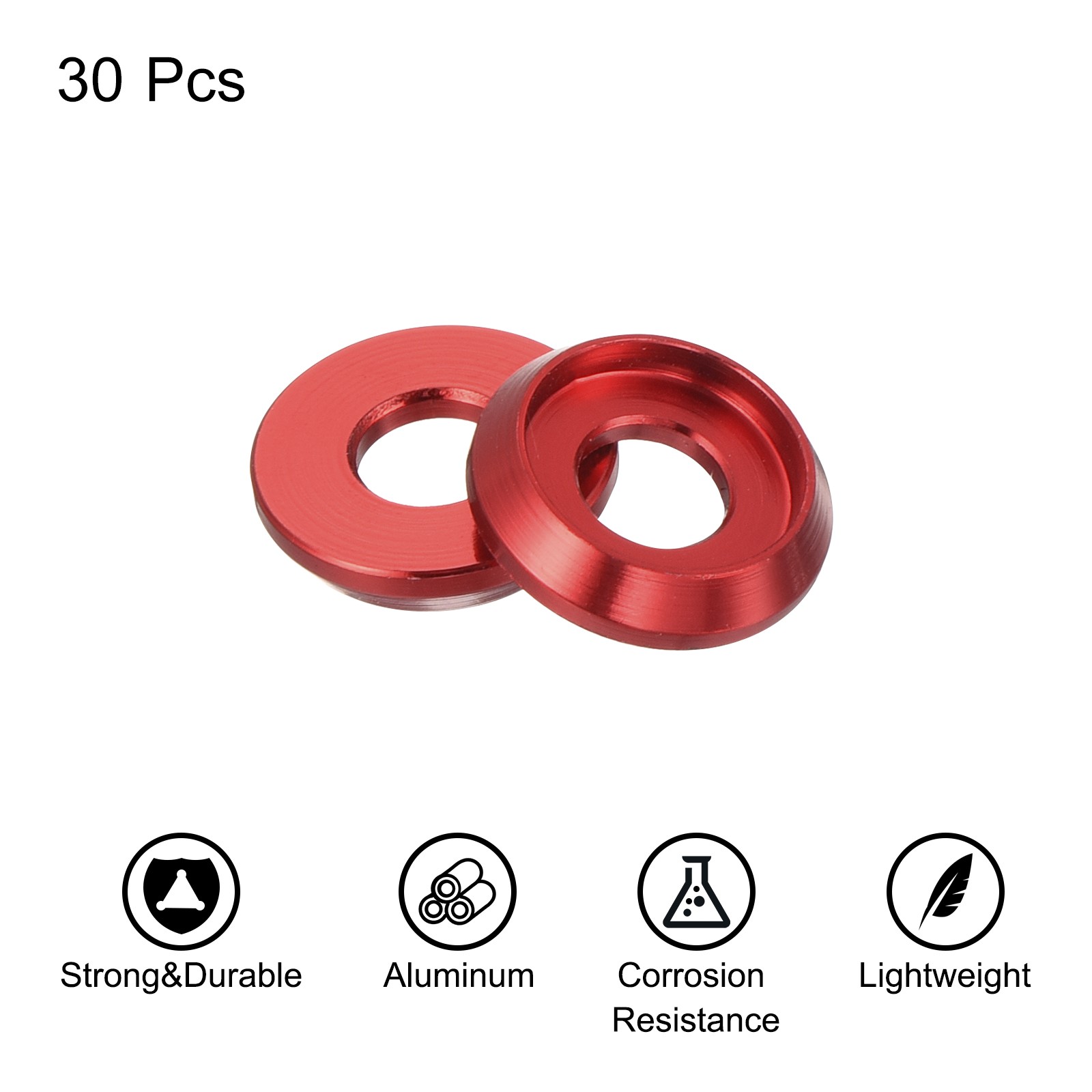 30PCS M4 Cone Cup Countersunk Washers Hole Dia 4mm/0.16" Aluminum (Red) gallery