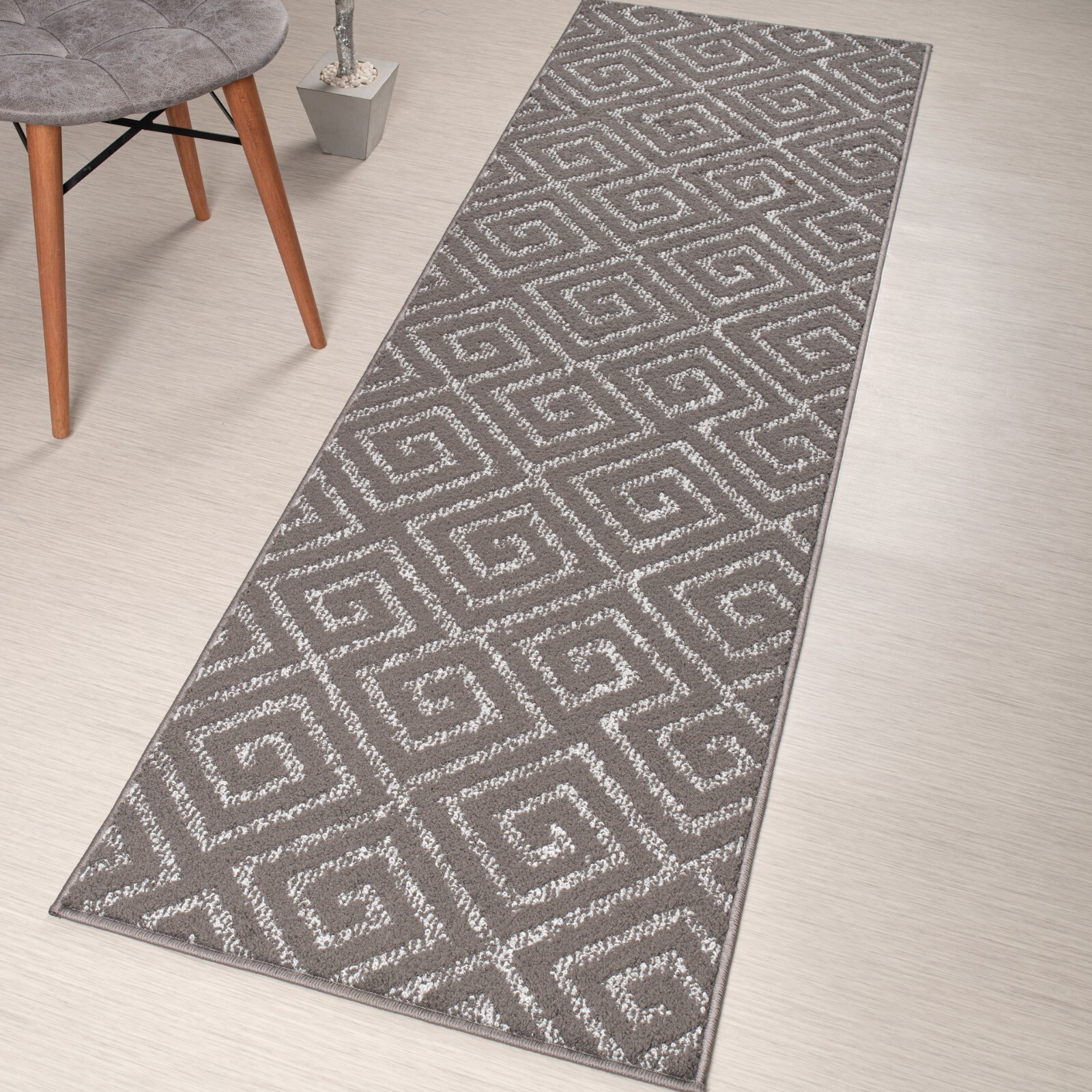 Custom Length Stair Hallway Runner Rug Non Slip Backing, Squares Grey gallery