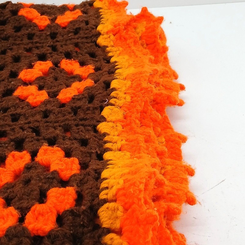 Granny Square Afghan Lap Throw Blanket Brown Yellow Orange Approx. 76”X 41” gallery