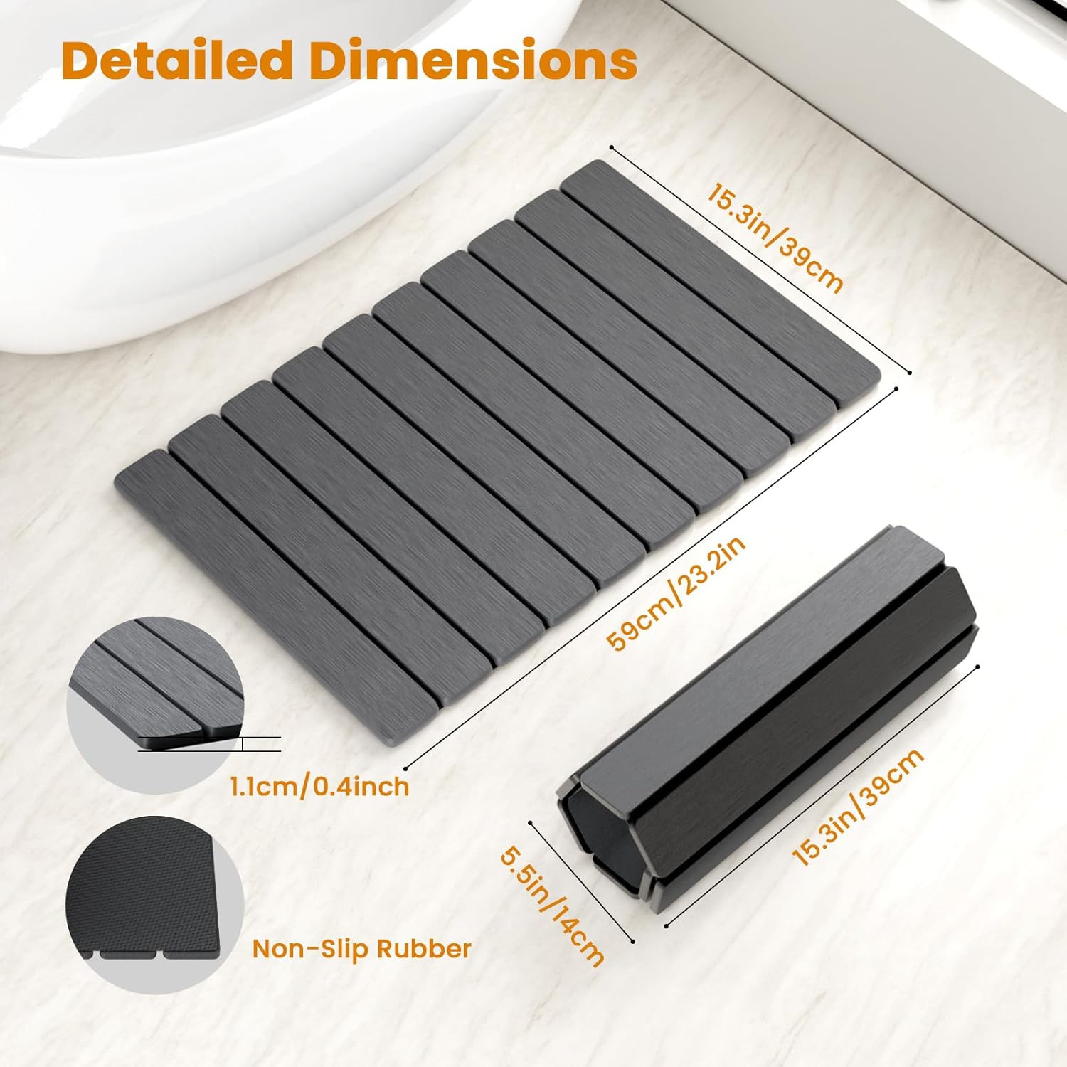 Dayacoco Non Slip Stone Bath Mat, 23x15.3" Foldable Quick Dry Stone Shower Mat gallery