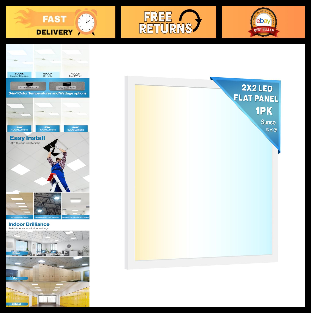 2x2 LED Flat Panel Light - Dual CCT 4000K/5000K/6000K, 30W/35W/40W, 5200 Lumens, gallery