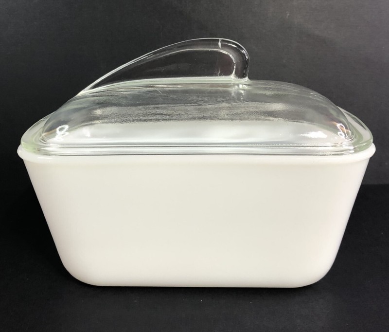 Glasbake White Milk Glass Bread Baking Dish With Lid J 305-4- 1 1/2 qt gallery