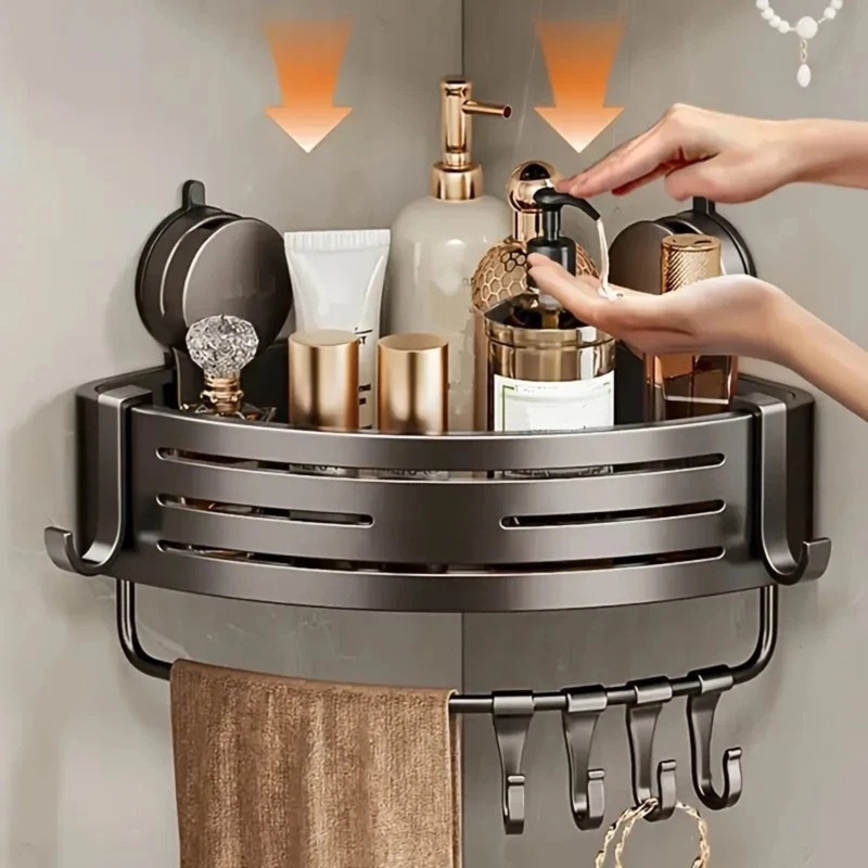 Corner Shower Shelf with Suction Cup – No Drill Bathroom Storage Rack with Hooks gallery
