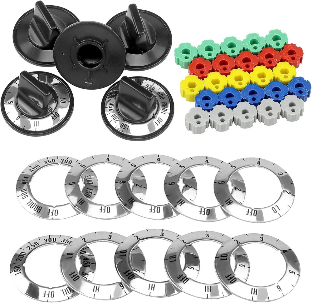 Fetechmate Electric Stove Knobs Black knob Blue,Gray,Green,Red,Yellow insert