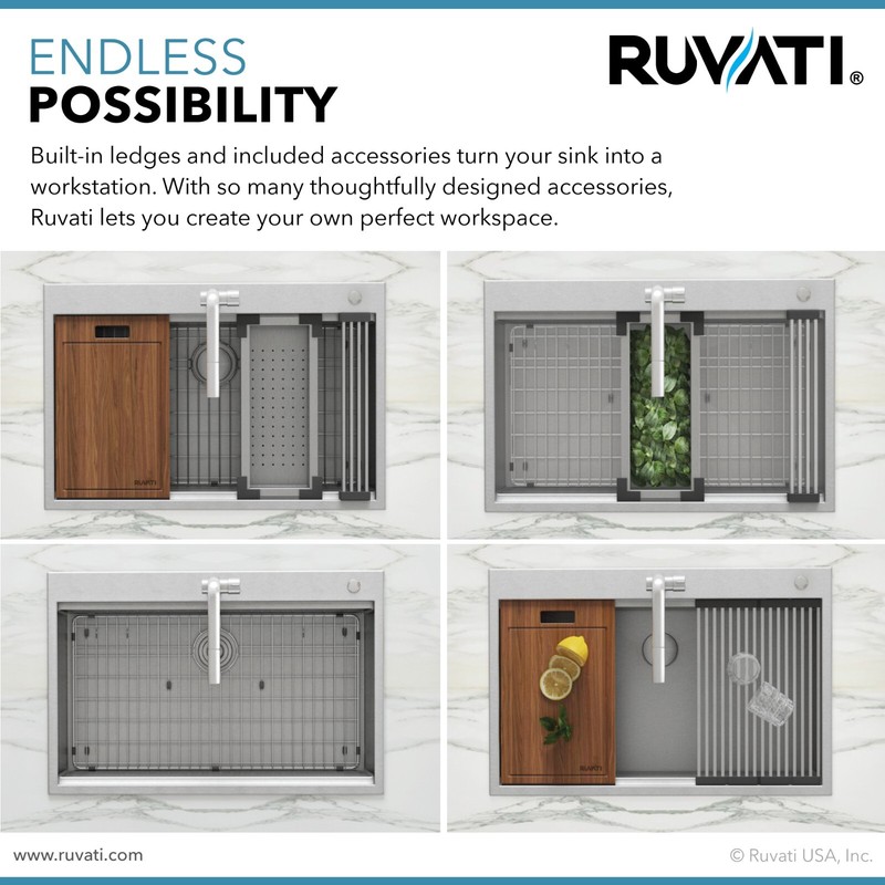 Ruvati 33x22 inch Workstation Ledge Drop-in 16 Gauge Kitchen Sink- RVH8003 gallery
