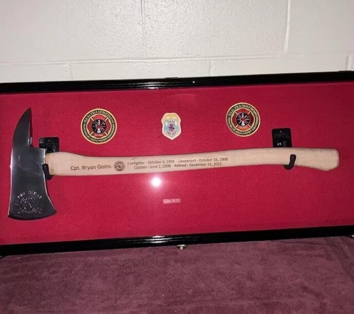 Axe Display Case Walnut LED Light Firefighter Fireman Badge Medal Wood Cabinet gallery