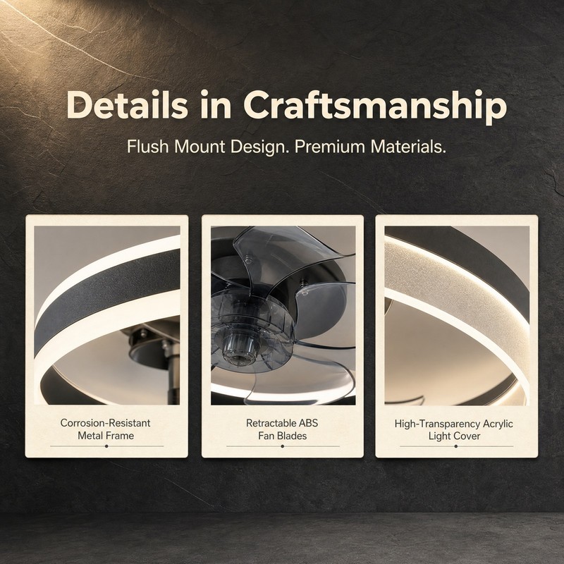 20" Ceiling Fan Light Kit Flush Mount LED Lamp with Remote APP Control Dimmable gallery