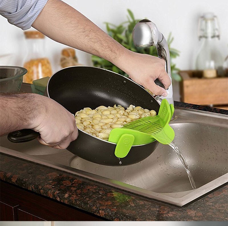 Clip on Strainer for Pots Pan Pasta Strainer, Silicone Food Strainer Hands-Free gallery