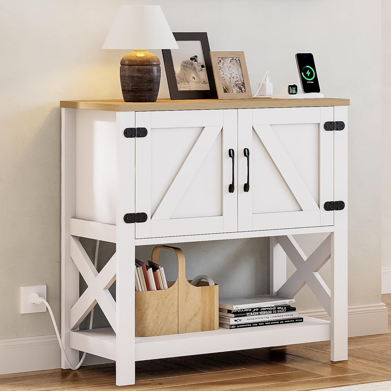 Farmhouse Console Table with Storage Cabinet, Entryway Table with Shelf, Coffee gallery