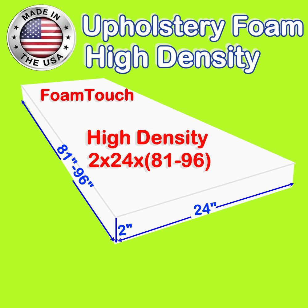High Density FoamTouch Upholstery Foam size 2" x 24" x (81-95)" Custom Cut gallery