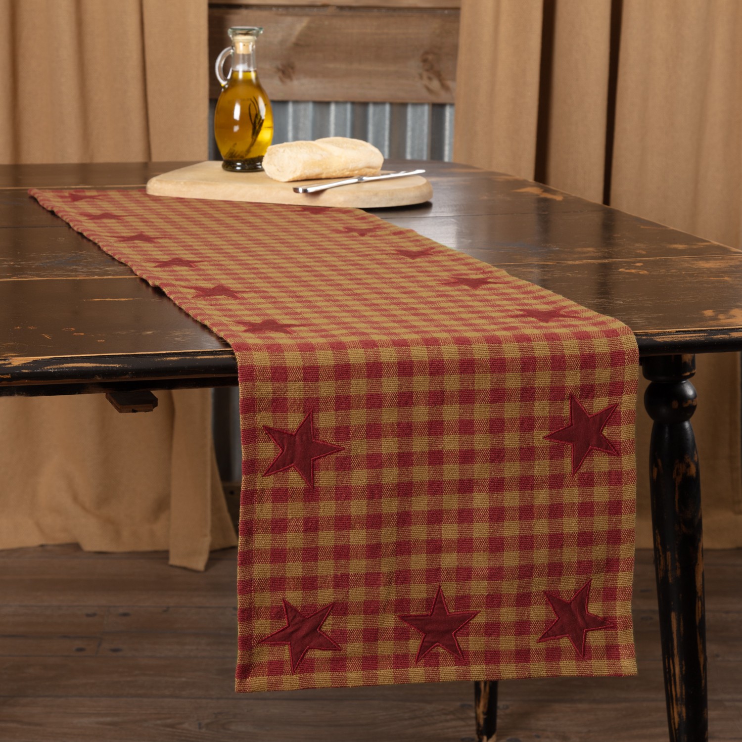 Table Runner Burgundy Star Primitive 13x48 Rect Woven Kitchen Decor VHC Brands gallery