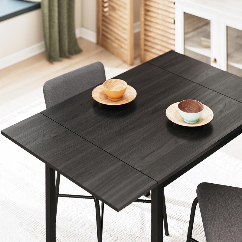 3-Piece Drop Leaf Table and Dining Chair Set, Black gallery