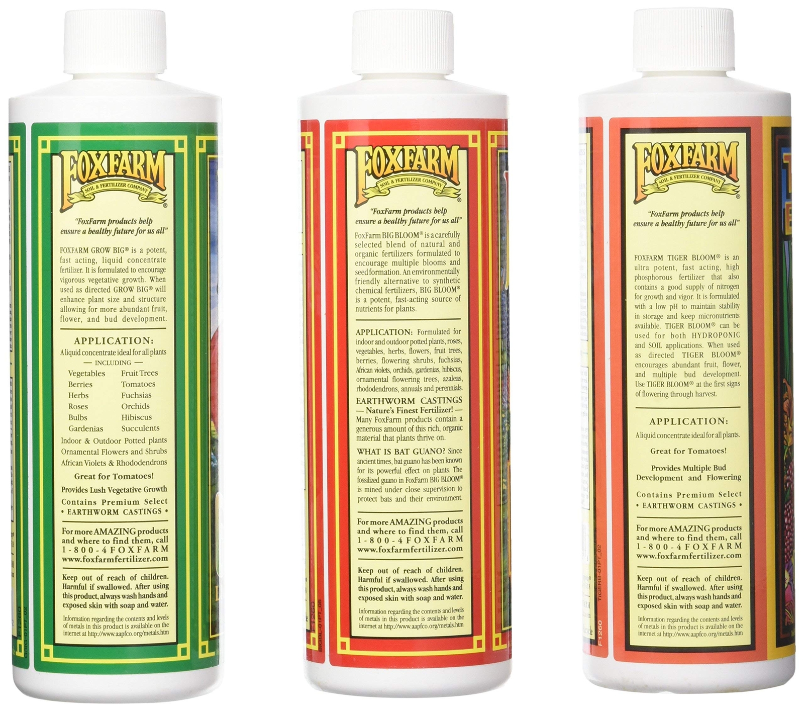 FoxFarm GLCMBX0006 Liquid Nutrient Soil Trio-Pints, Grow Big, Tiger Bloom, 16 Fl gallery