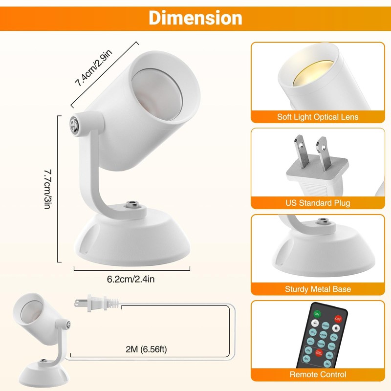 2 Pack Dimmable Spotlights Indoor, LED Uplighting with Timer and Remote, 5W L... gallery